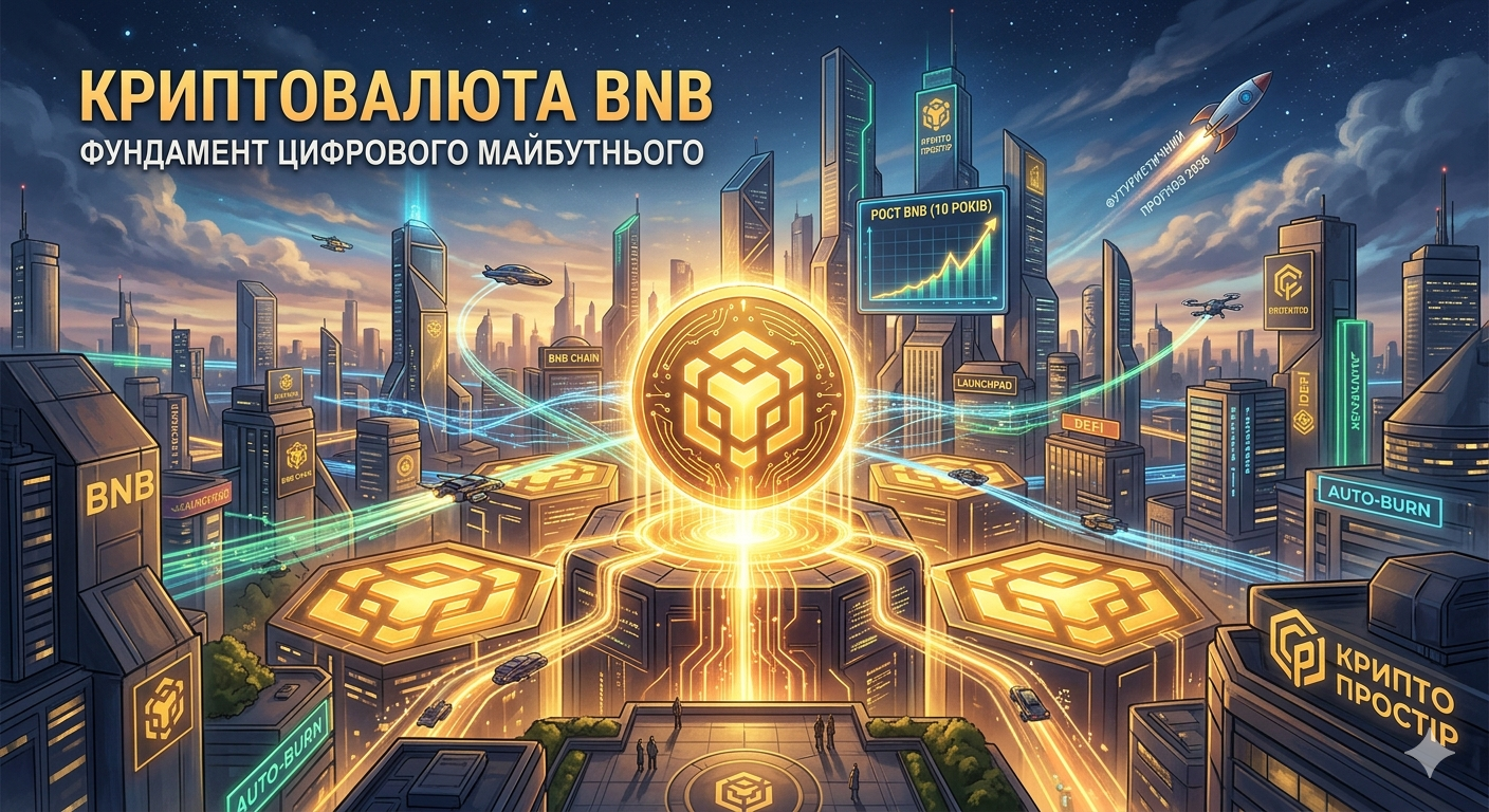 Криптовалюти BNB - аналіз та прогноз ціни на 10 років від Crypto Prostir — екосистема Binance Coin як фундамент цифрового майбутнього.